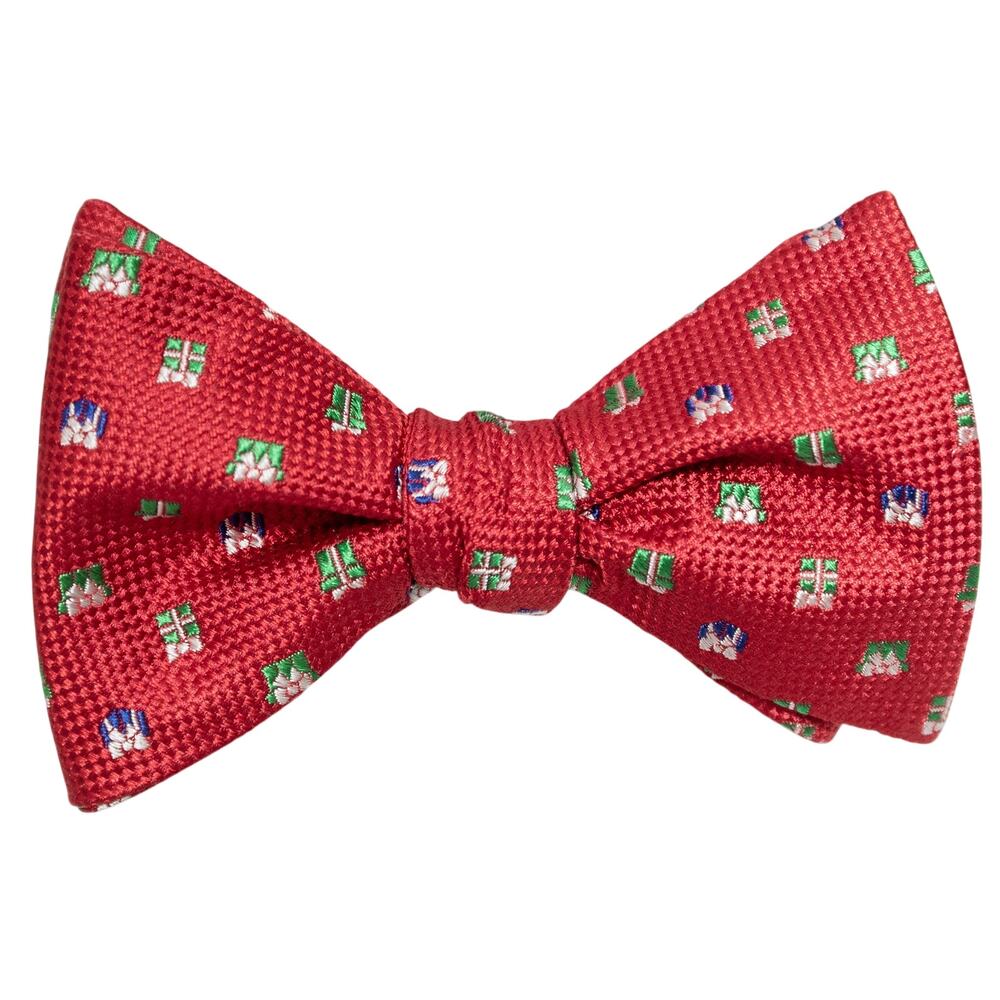 New Daniel Cremieux Red Christmas Presents 100% Silk Self Tie Bow Tie Bowtie